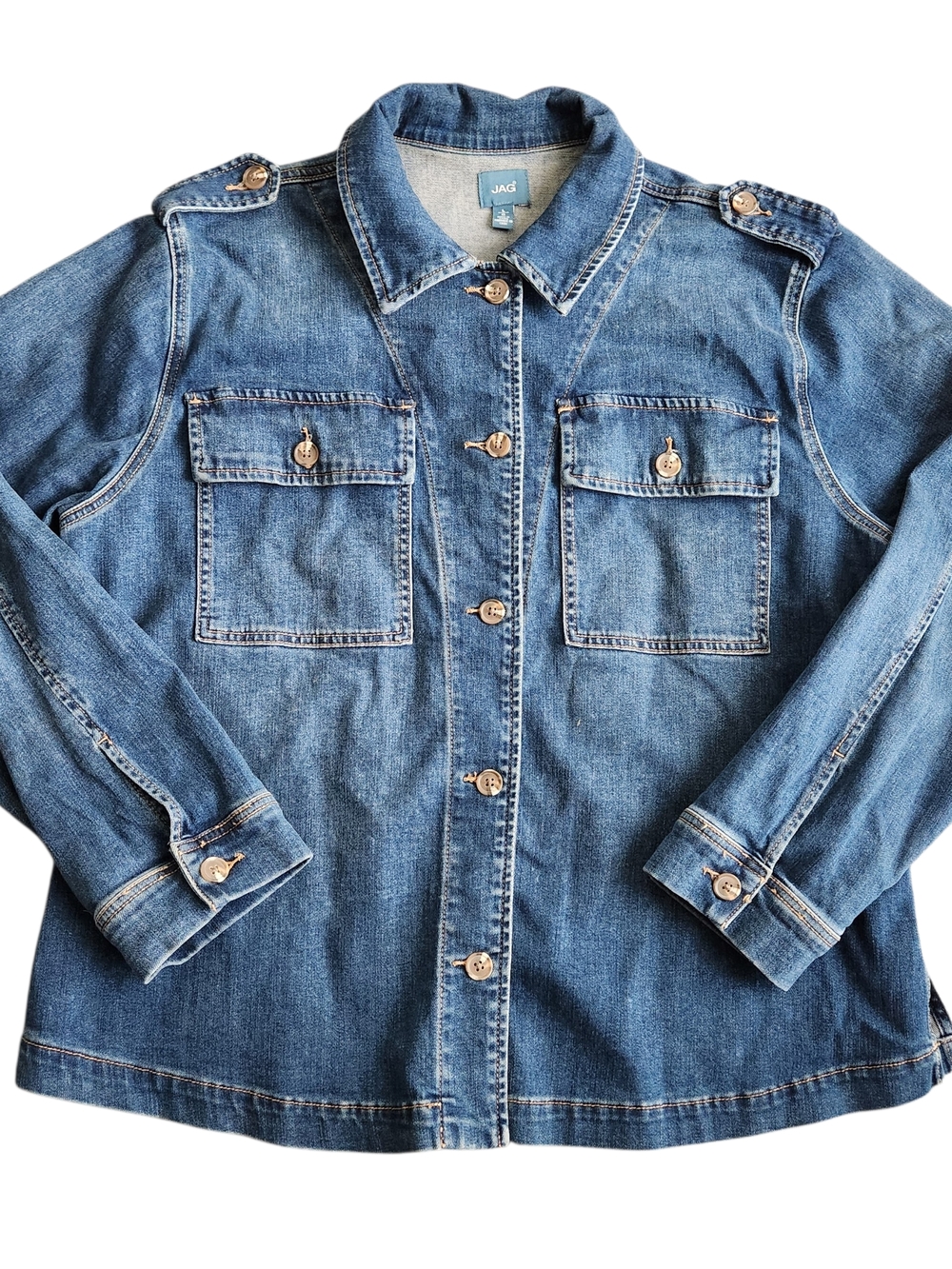 JAG Shaylie Denim Jean Jacket Women's L Blue Biker Y2K Chore Western Rodeo